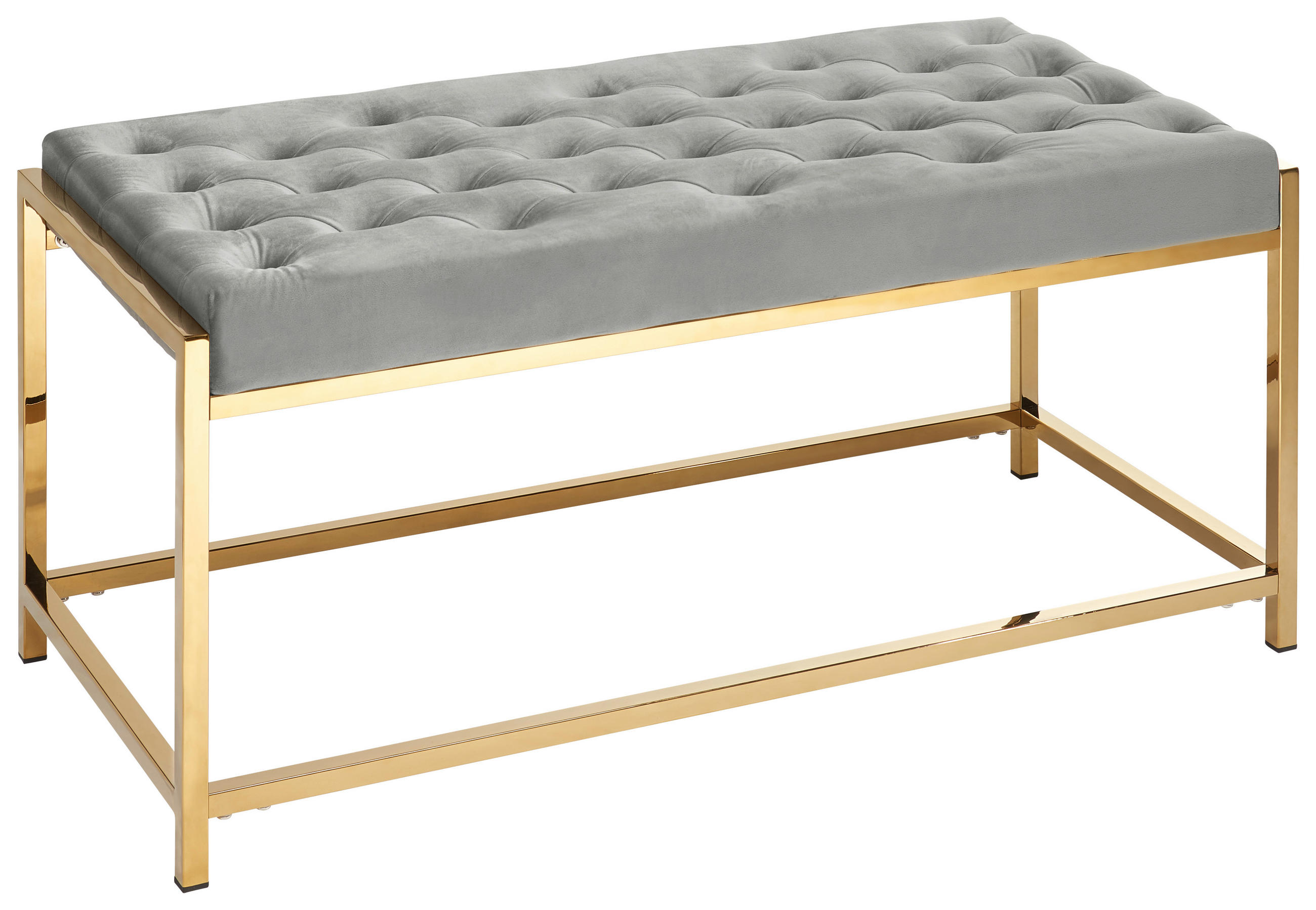 HOCKERBANK 97/48/45 cm Samt Grau, Goldfarben - Goldfarben/Grau, Design, Textil/Metall (97/48/45cm) - Xora