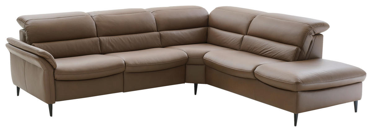 ECKSOFA Braun Echtleder  - Schwarz/Braun, Design, Leder/Metall (287/260cm) - Valdera