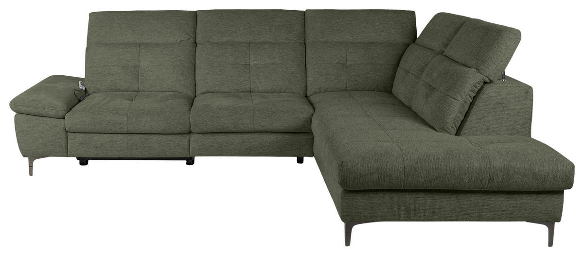 ECKSOFA Dunkelgrün Webstoff  - Dunkelgrün/Schwarz, KONVENTIONELL, Textil/Metall (288/225cm) - Carryhome