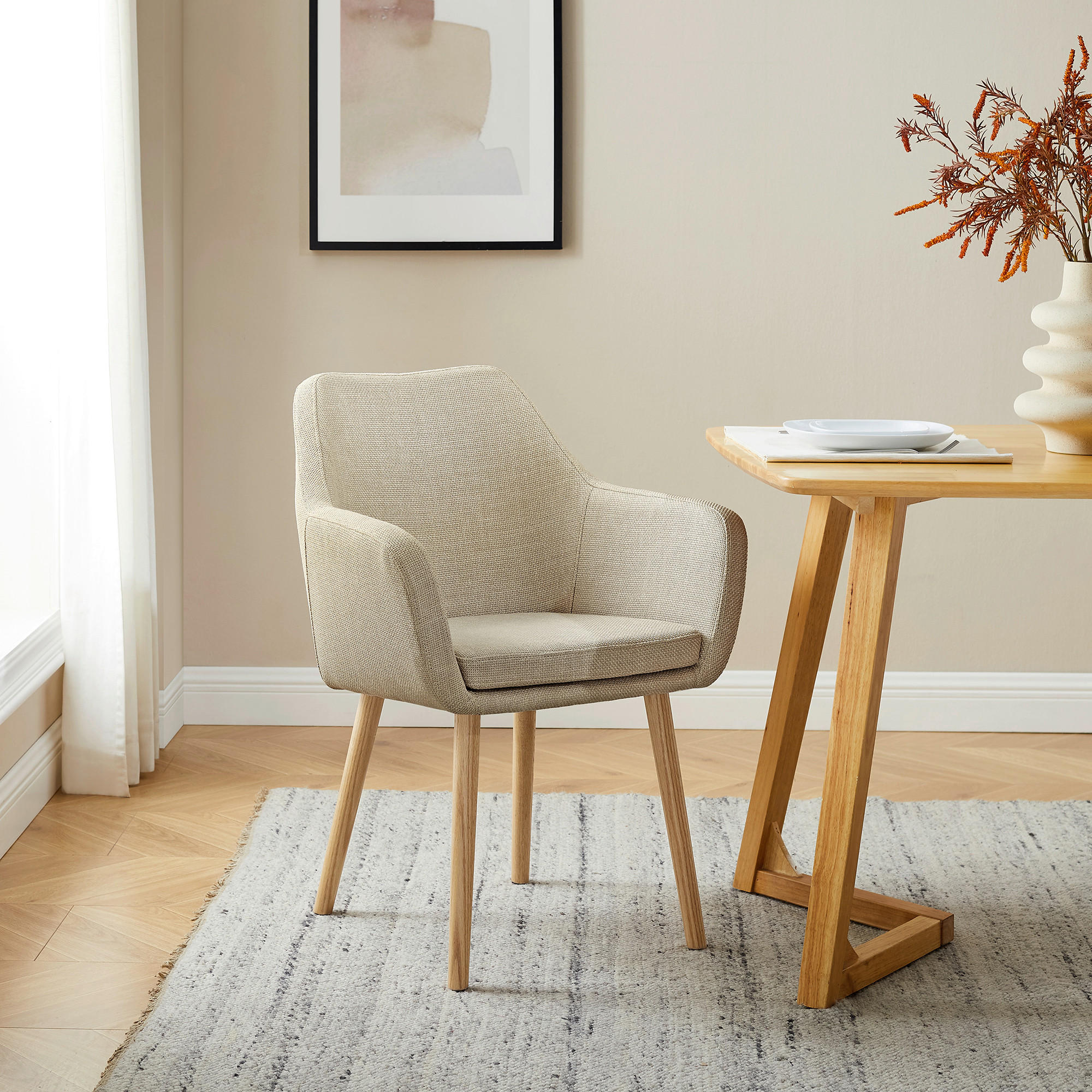 ARMLEHNSTUHL  in Struktur  - Beige/Naturfarben, MODERN, Holz/Textil (62/84/60cm) - Livetastic