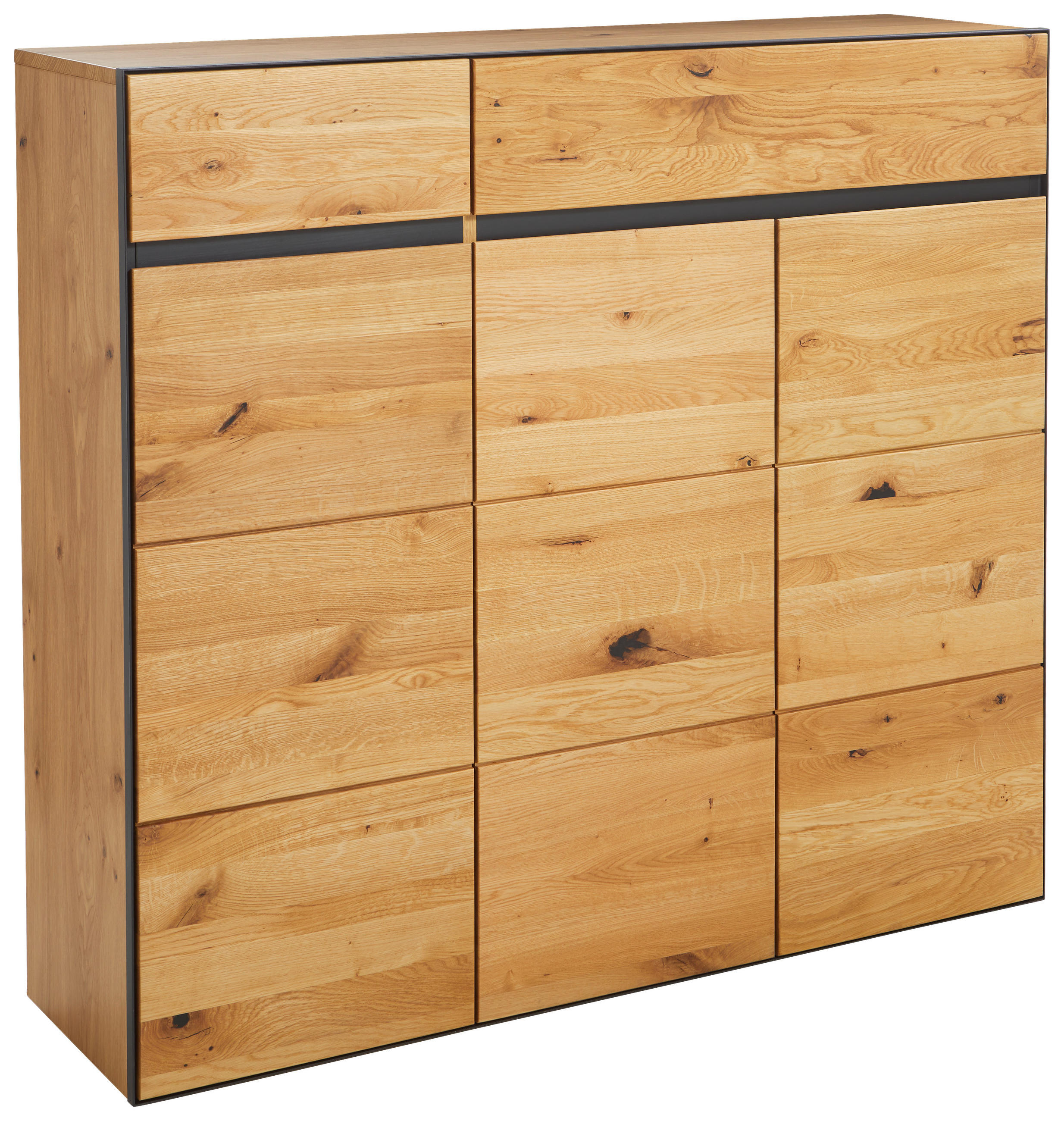 SCHUHSCHRANK Wildeiche furniert, massiv Anthrazit, Eichefarben  - Eichefarben/Anthrazit, Natur, Holz/Metall (132,5/122,8/38cm) - Linea Natura