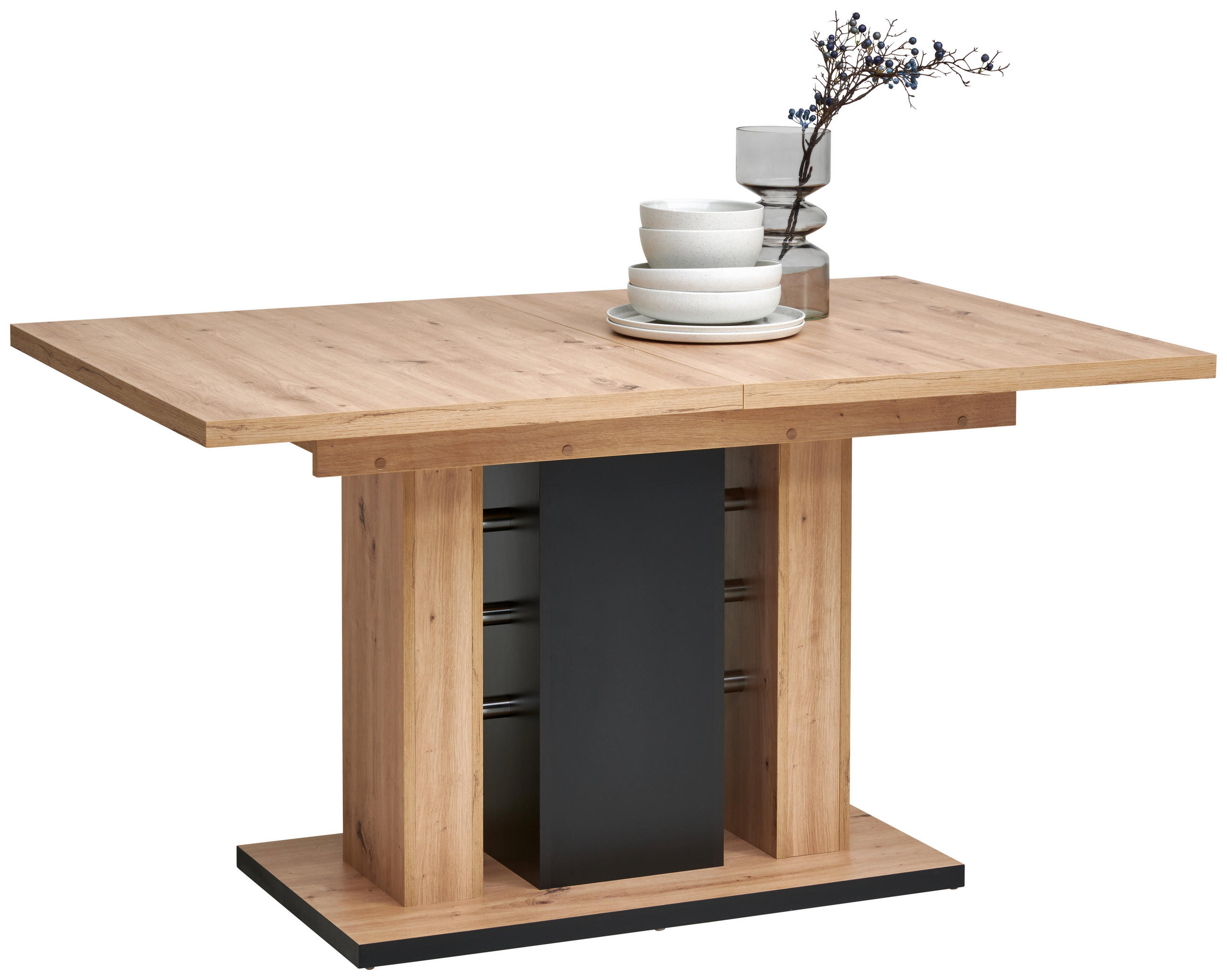 ESSTISCH Metall, Holzwerkstoff 140-180/90/75,5 cm  - Schwarz/Eiche Artisan, Konventionell, Holzwerkstoff/Metall (140-180/90/75,5cm) - Carryhome