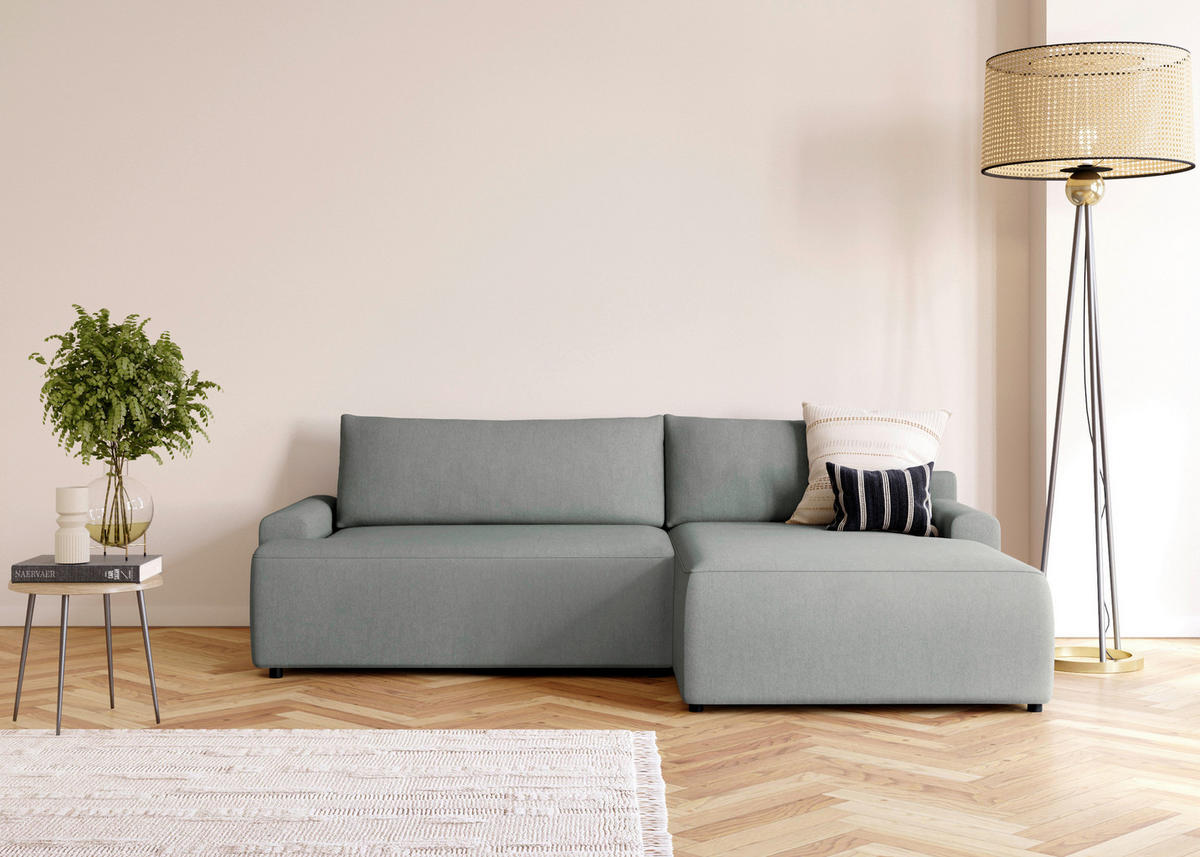 ECKSCHLAFSOFA in Struktur Grau  - Schwarz/Grau, Modern, Kunststoff/Textil (253/167cm) - Trendmanufaktur