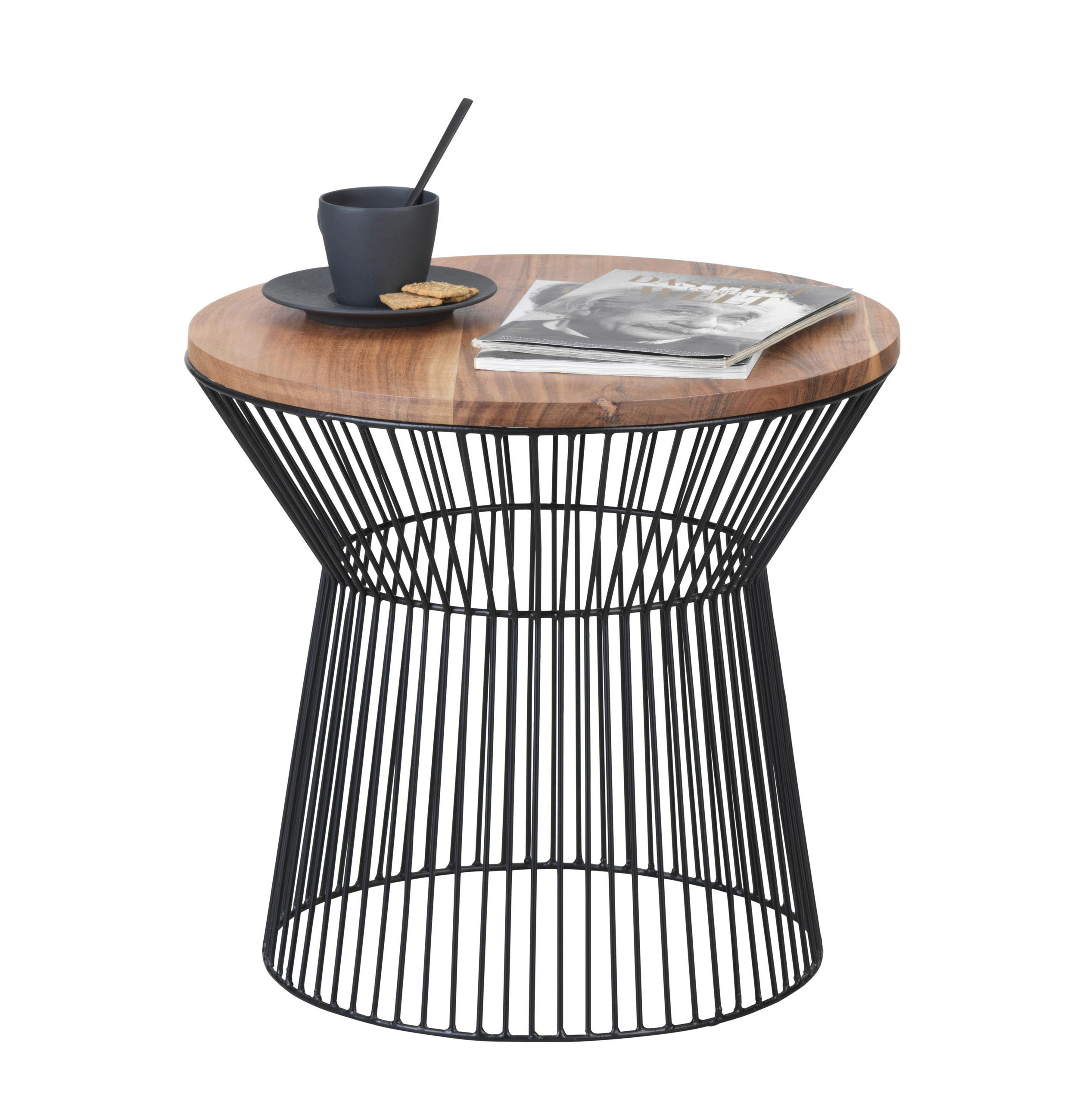 BEISTELLTISCH 46,5/46,5/41,5 cm Akazie vollmassiv Schwarz, Akaziefarben rund  - Schwarz/Akaziefarben, Trend, Holz/Metall (46,5/46,5/41,5cm) - Landscape