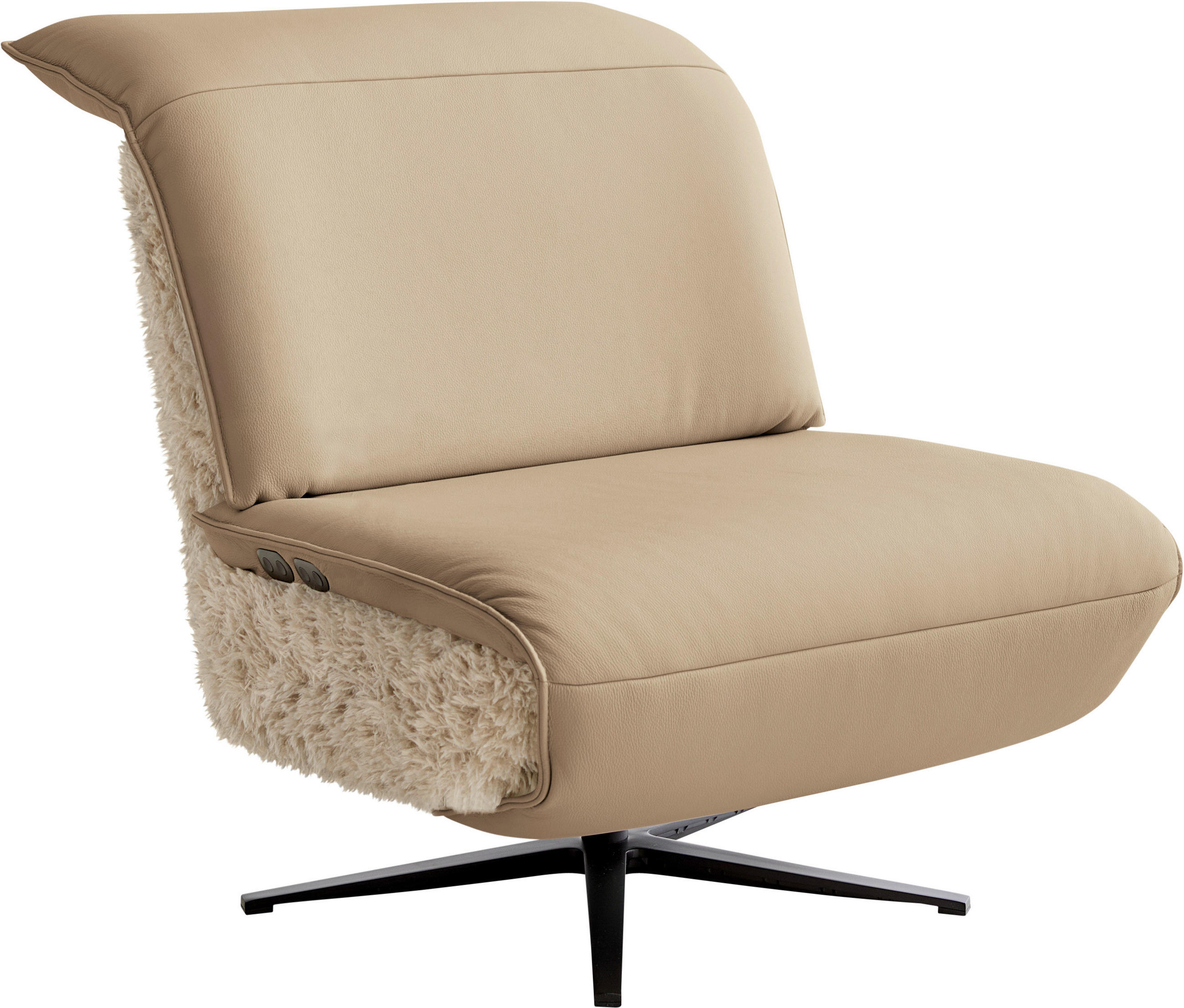 SESSEL in Hochflor Echtleder Beige  - Beige/Schwarz, Design, Leder/Textil (84/65/91cm) - Koinor
