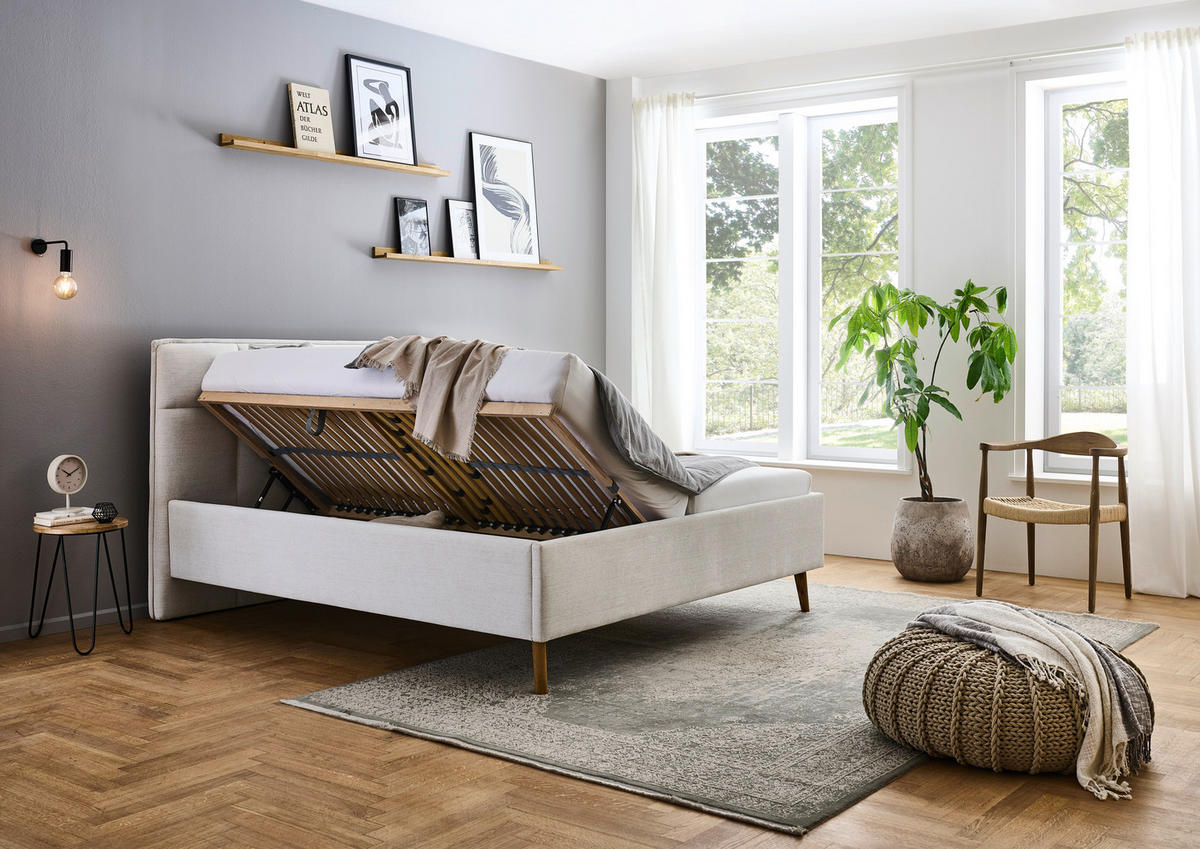 POLSTERBETT 180/200 cm  in Beige  - Eichefarben/Birkefarben, Design, Holz/Textil (180/200cm) - Xora