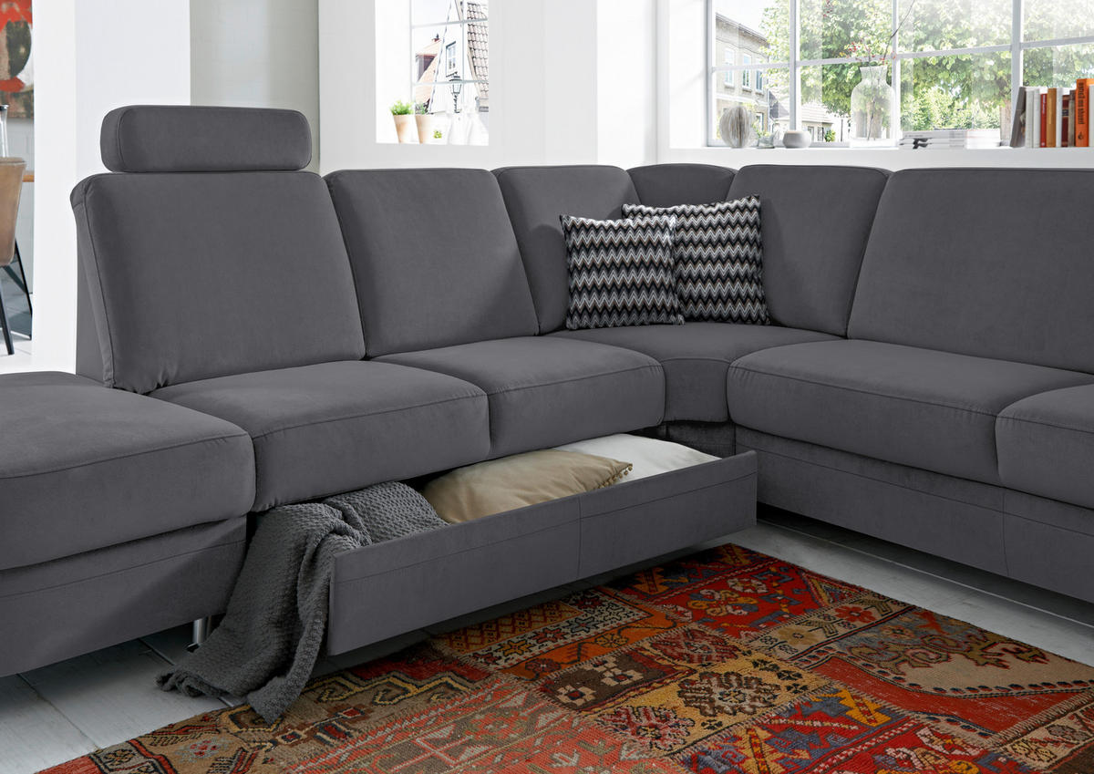 ECKSOFA in Flachgewebe Grau  287/269 cm  - Alufarben/Grau, KONVENTIONELL, Textil/Metall (287/269cm) - Beldomo System