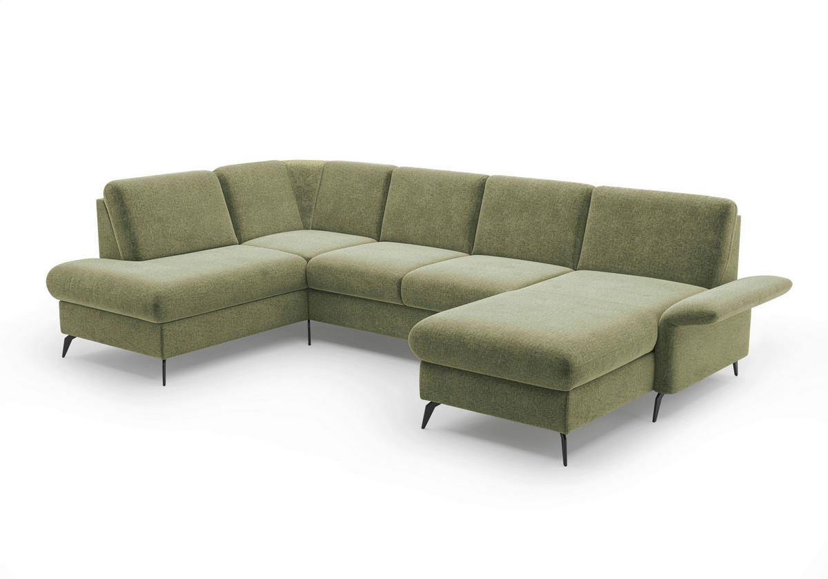 WOHNLANDSCHAFT Hellgrün Flachgewebe  - Schwarz/Hellgrün, KONVENTIONELL, Textil/Metall (195/314/164cm) - Sit & More