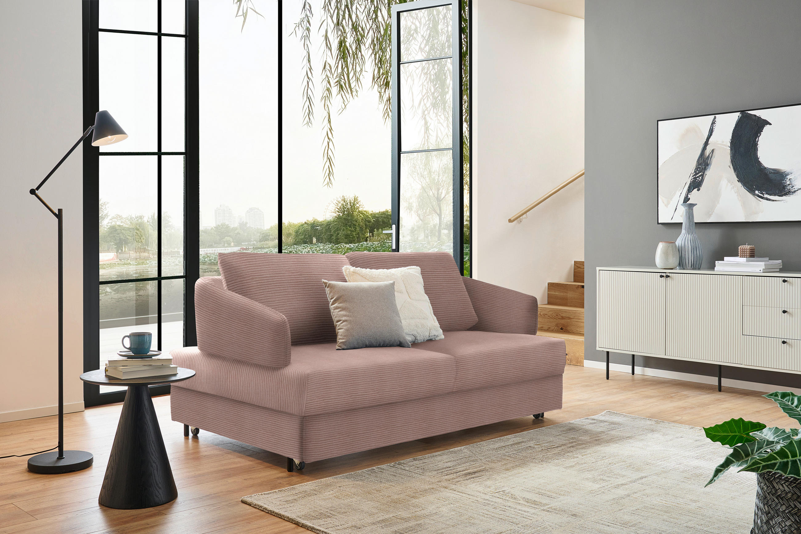 SCHLAFSOFA in Textil Altrosa  - Schwarz/Altrosa, Design, Textil/Metall (172/76-89/112-120cm) - Bali