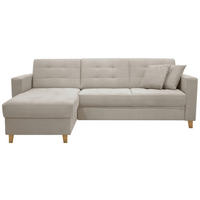 ECKSOFA Creme Chenille Zierkissen, Bettkasten  - Creme/Naturfarben, Design, Holz/Textil (160/231cm) - Livetastic