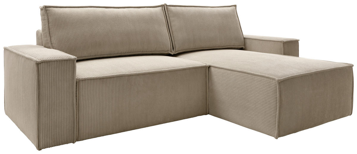 ECKSCHLAFSOFA  mit Armlehnen seitenverkehrt montierbar Samt Taupe  - Taupe/Schwarz, KONVENTIONELL, Holz/Kunststoff (251/170cm) - MID.YOU