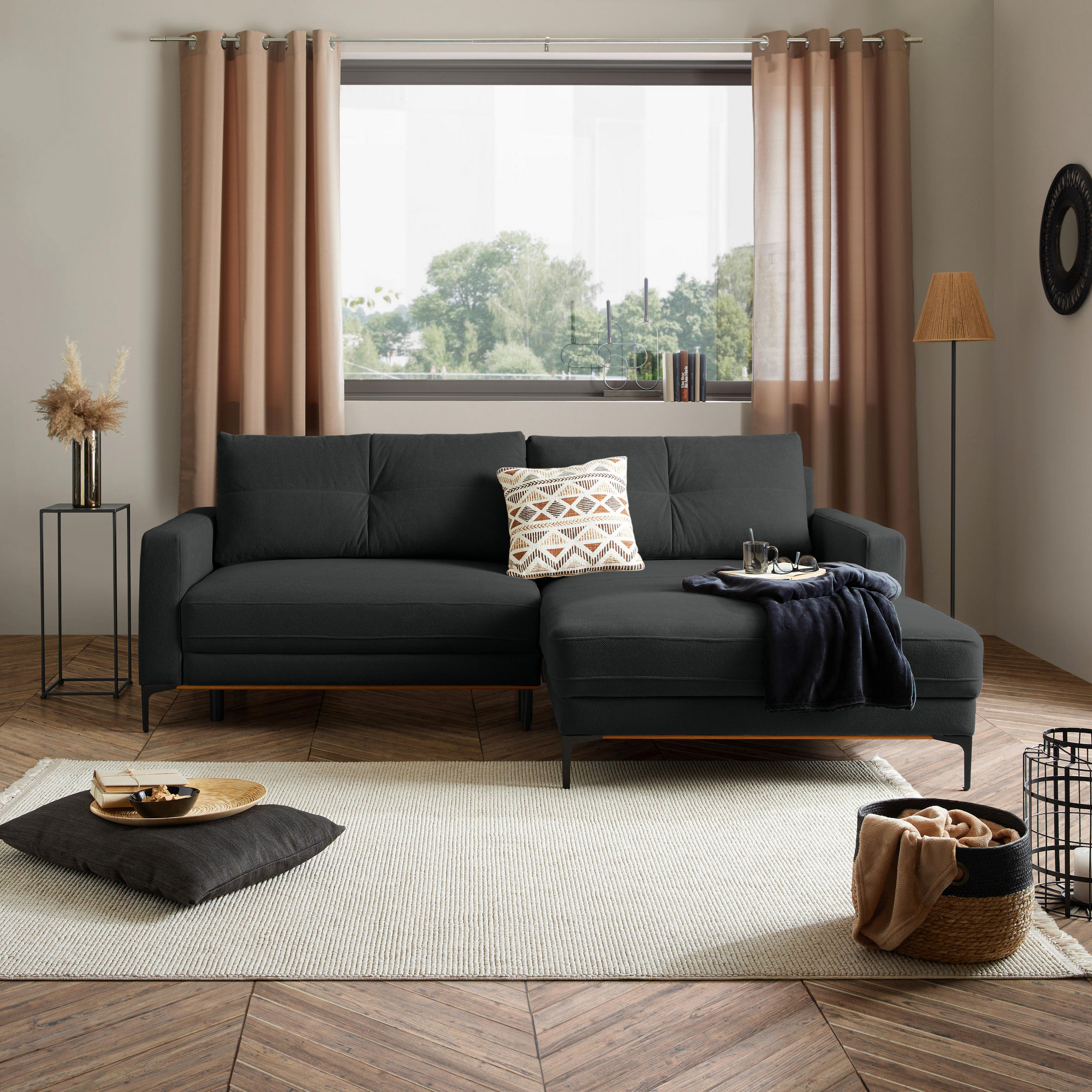 HÖRNSOFFA i antracit  - svart/antracit, Modern, metall/textil (238/162cm) - Ondega