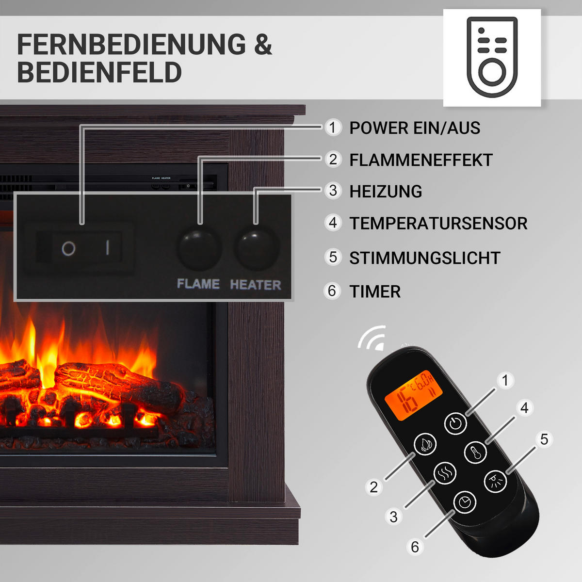 ELEKTROKAMIN - Dunkelbraun, Basics, Metall (82/69/25cm)