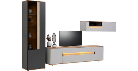 WOHNWAND  in Anthrazit, Eichefarben, Hellgrau  370/214,6/48 cm  - Eichefarben/Anthrazit, Design, Glas/Holz (370/214,6/48cm) - Dieter Knoll