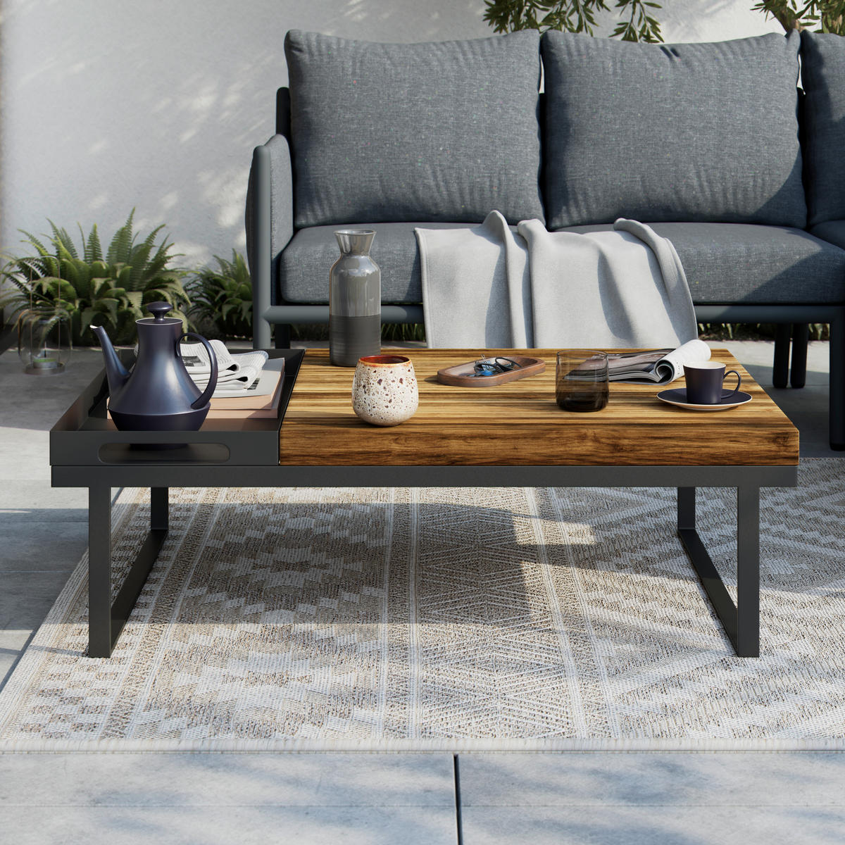 LOUNGETISCH  - Schwarz/Akaziefarben, MODERN, Holz/Metall (105/32/70cm) - Ambia Garden