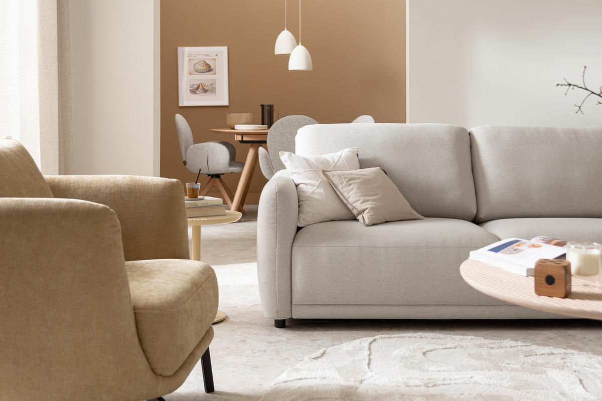 ECKSOFA  in Chenille Naturfarben  188/318 cm  - Schwarz/Naturfarben, Design, Kunststoff/Textil (188/318cm) - Schöner Wohnen