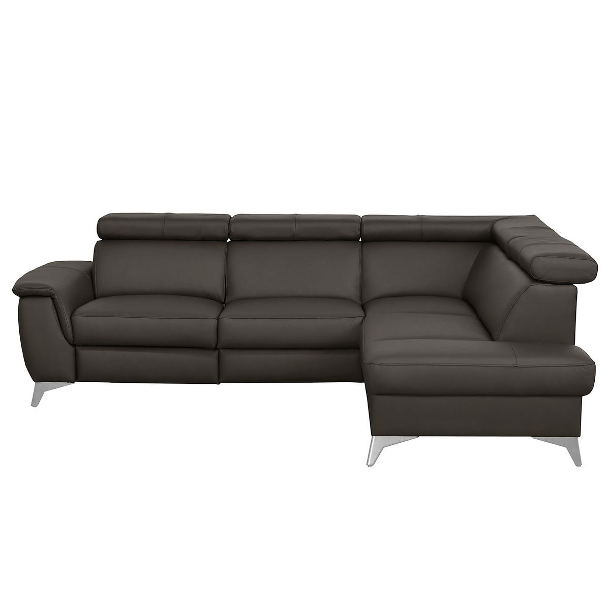 ECKSOFA Dunkelbraun Echtleder Lederlook  - Chromfarben/Dunkelbraun, Design, Leder/Textil (257/197cm) - Livetastic