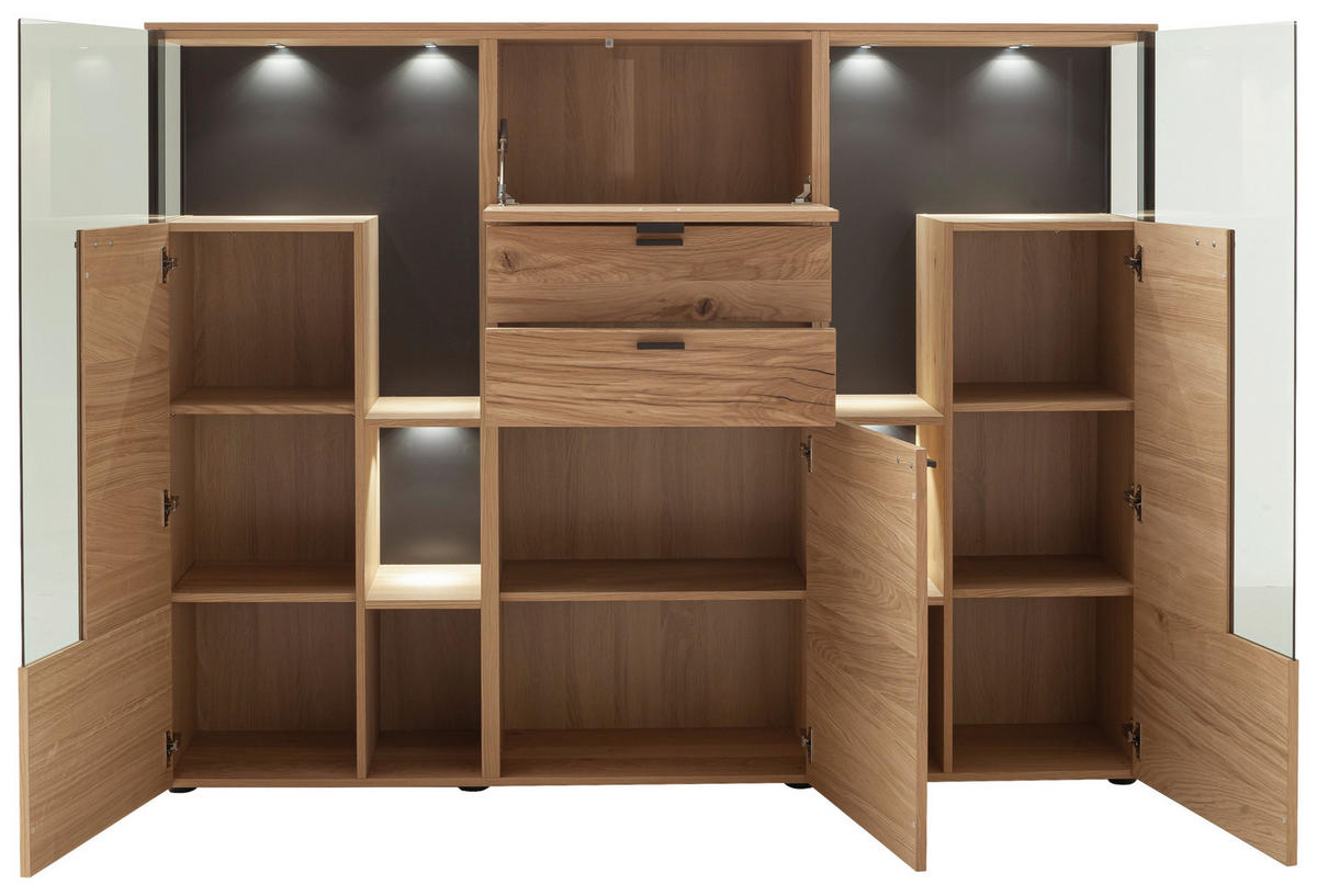 HIGHBOARD Anthrazit, Eichefarben  182/139/43 cm  - Eichefarben/Anthrazit, Design, Glas/Holz (182/139/43cm) - Schöner Wohnen