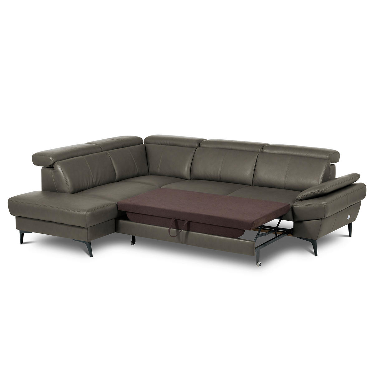 ECKSOFA  in Lederlook Echtleder Schlammfarben  - Schlammfarben/Schwarz, Design, Leder/Textil (211/264cm) - Livetastic
