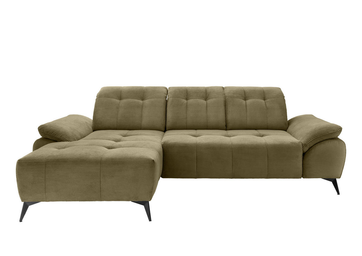ECKSOFA Cord Olivgrün  - Schwarz/Olivgrün, Modern, Textil/Metall (180/280cm) - Livetastic