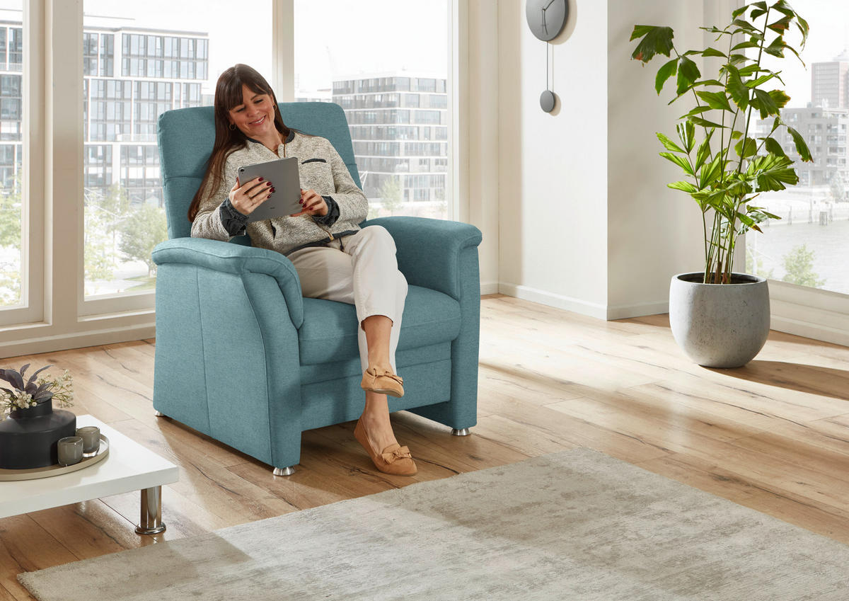 SESSEL Flachgewebe Hellblau  - Alufarben/Hellblau, Konventionell, Textil/Metall (90/100/89cm) - Beldomo Comfort