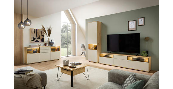 WOHNWAND  in Eichefarben, Beige  285/215/45 cm  - Eichefarben/Beige, KONVENTIONELL, Glas/Holzwerkstoff (285/215/45cm) - Venda