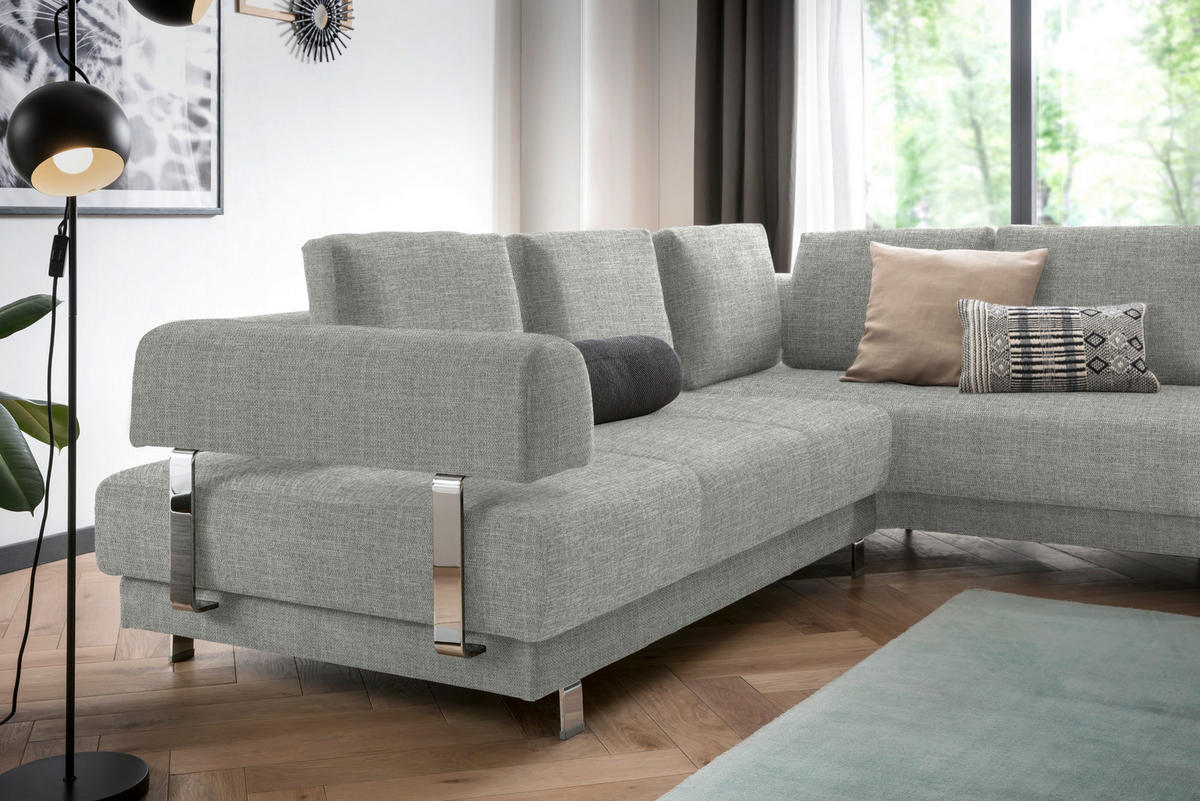 ECKSOFA in Chenille Hellgrau  - Hellgrau, Design, Textil/Metall (277/235cm)