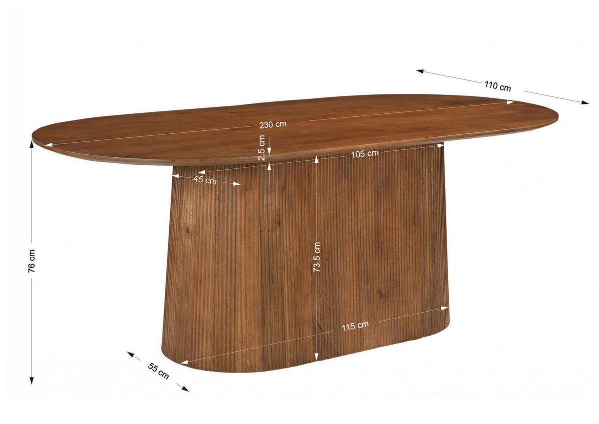 ESSTISCH 230/110/76 cm Echtholz  Holz oval Naturfarben  - Naturfarben, MODERN, Holz (230/110/76cm) - MID.YOU