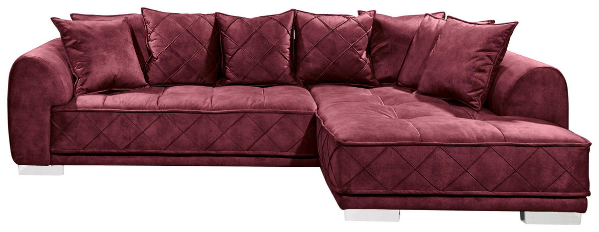 ECKSOFA in Mikrovelours Bordeaux  319/194 cm  - Bordeaux/Silberfarben, Basics, Kunststoff/Textil (319/194cm) - MID.YOU