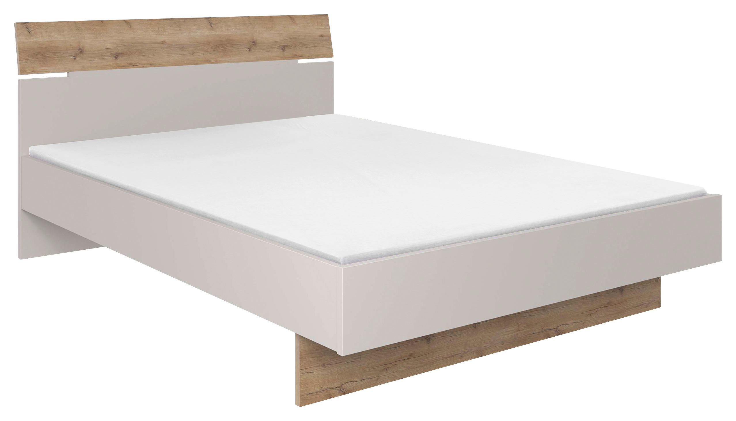 BETT 140/200 cm  in Eichefarben, Sandfarben  - Sandfarben/Eichefarben, KONVENTIONELL (140/200cm) - Hom`in