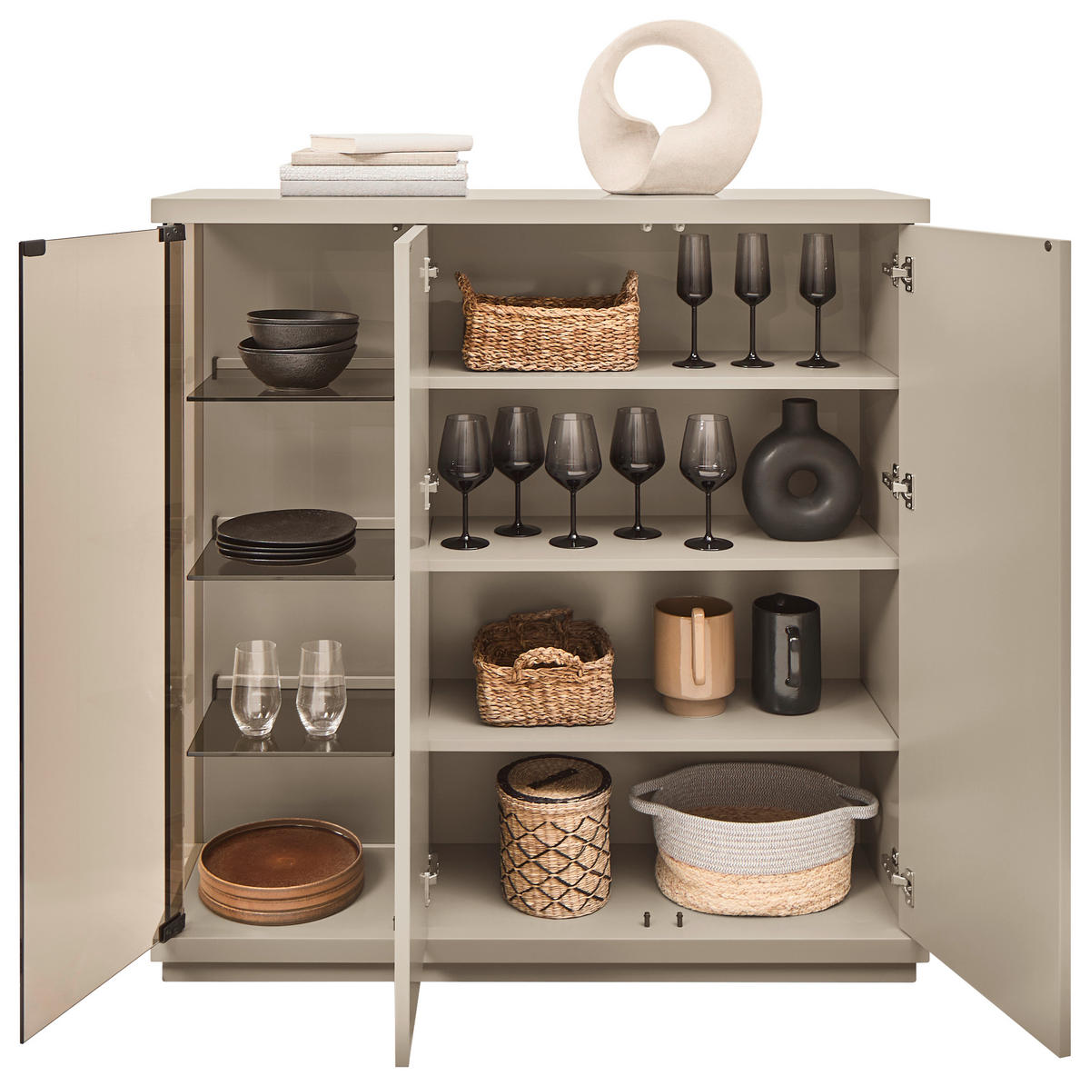 HIGHBOARD Taupe  117/128/38 cm  - Taupe, Design, Glas/Holzwerkstoff (117/128/38cm) - Emilio Belluti