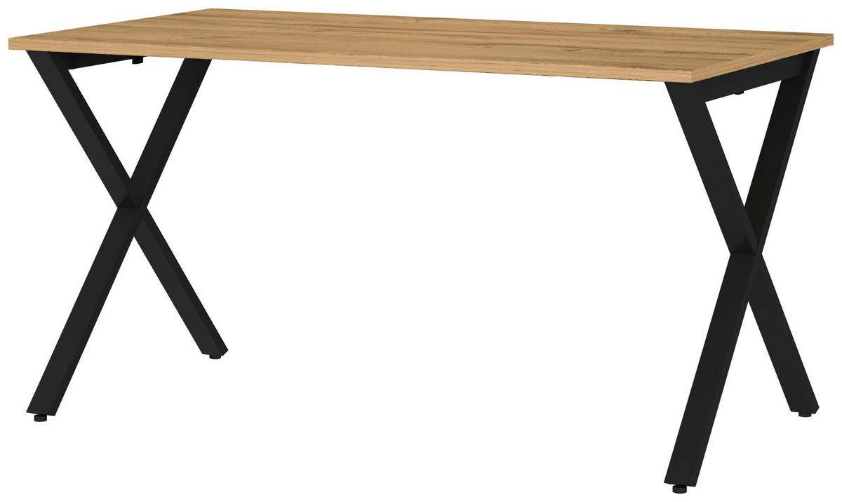 SCHREIBTISCH 140/80/75 cm  in Schwarz, Eichefarben  - Eichefarben/Schwarz, MODERN, Holzwerkstoff/Metall (140/80/75cm) - Novel