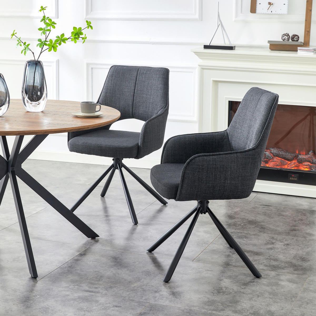 ARMLEHNSTUHL-SET 2 Stück  in Webstoff  - Anthrazit, MODERN, Textil/Metall (57/91/64cm) - MID.YOU