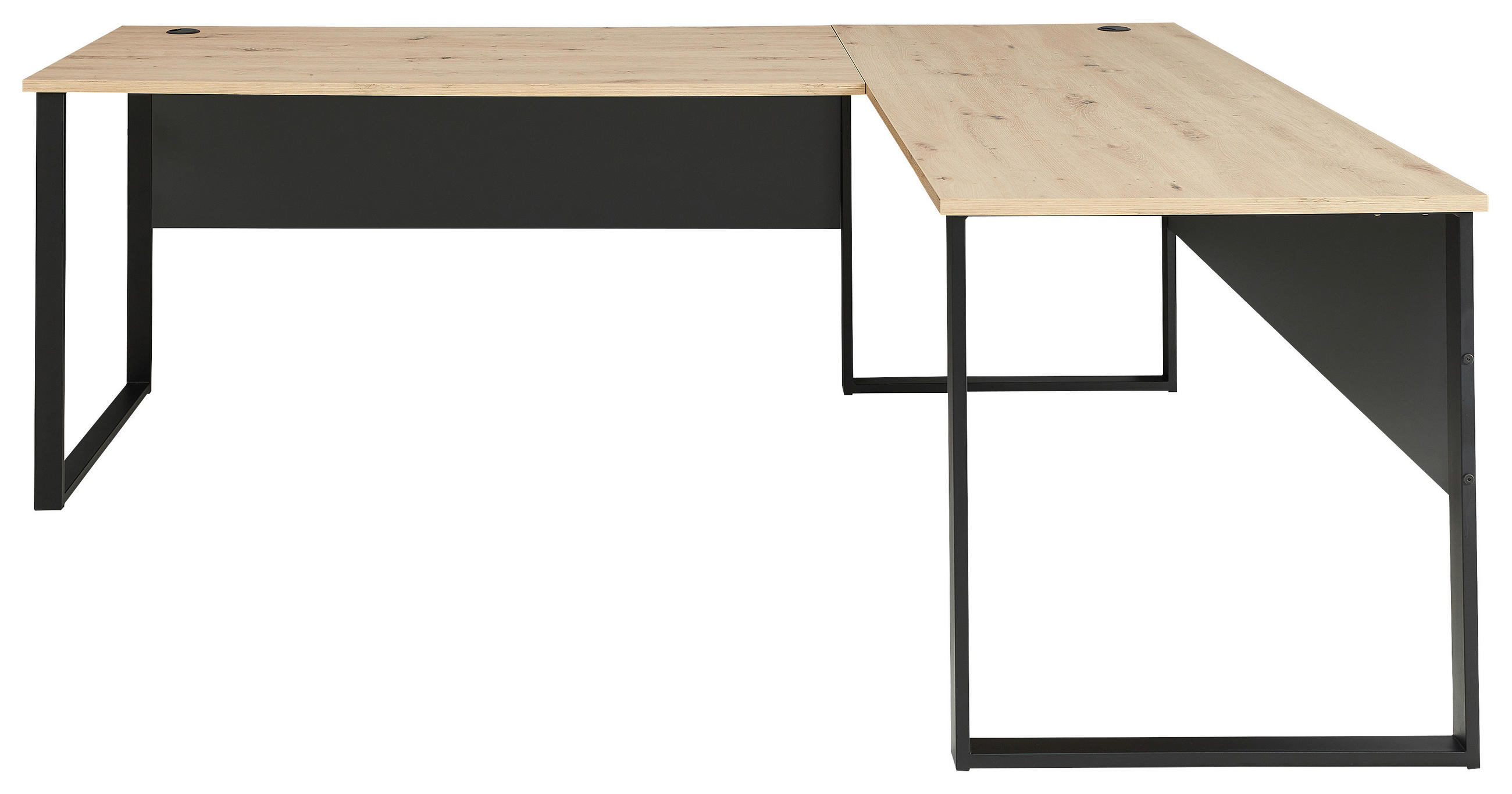 KOTNA PISALNA MIZA kovina, leseni material barve grafita, hrast artisan  - barve grafita/hrast artisan, Moderno, kovina/leseni material (150/170cm) - Voleo