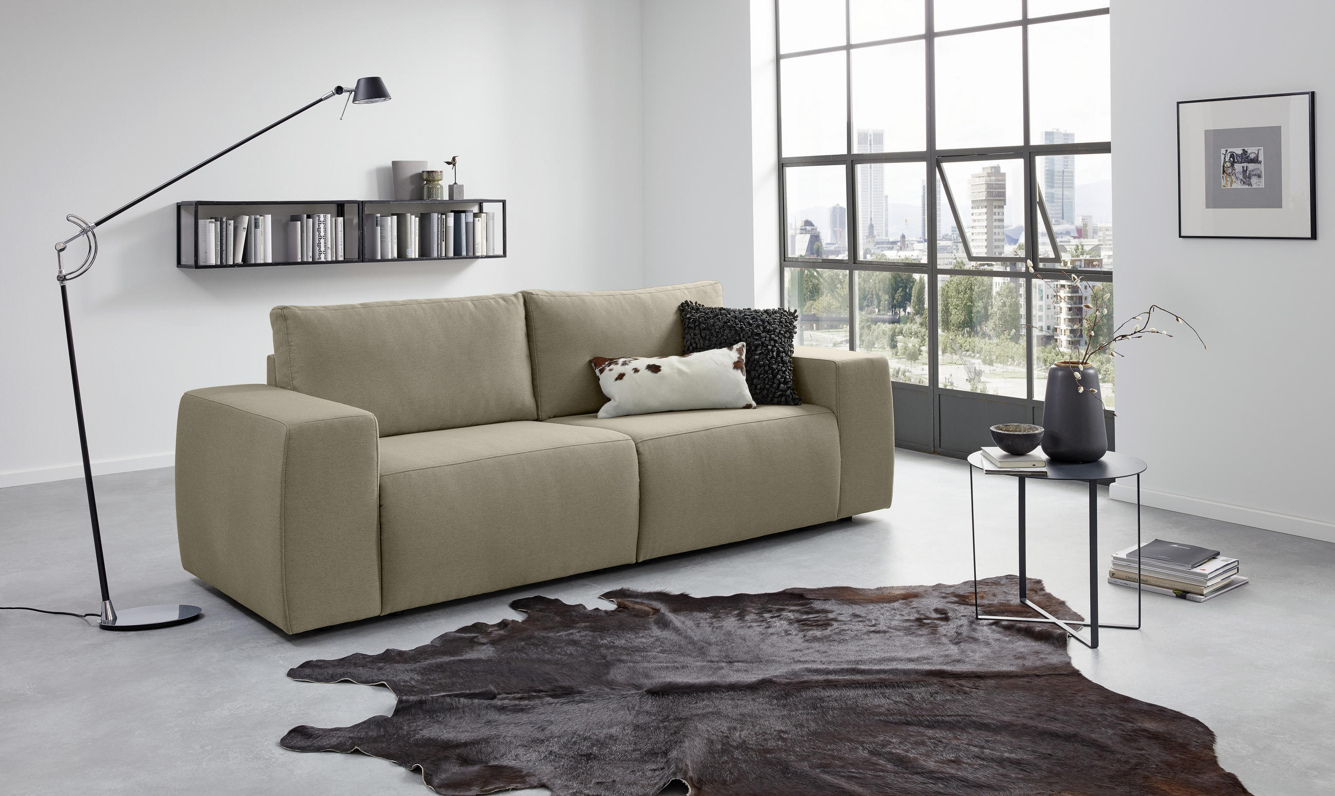 2-SITZER-SOFA in Webstoff Schlammfarben  - Schlammfarben/Schwarz, Design, Kunststoff/Textil (242/87/89cm) - LOOKS by W.Joop