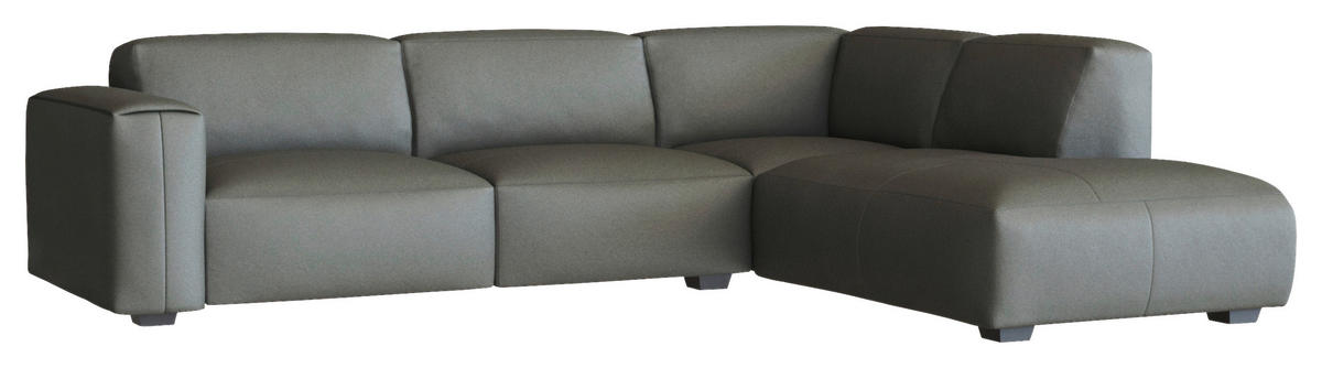 ECKSOFA Dunkelgrau Echtleder  - Dunkelgrau/Schwarz, Design, Leder/Holz (288/231cm) - Livetastic
