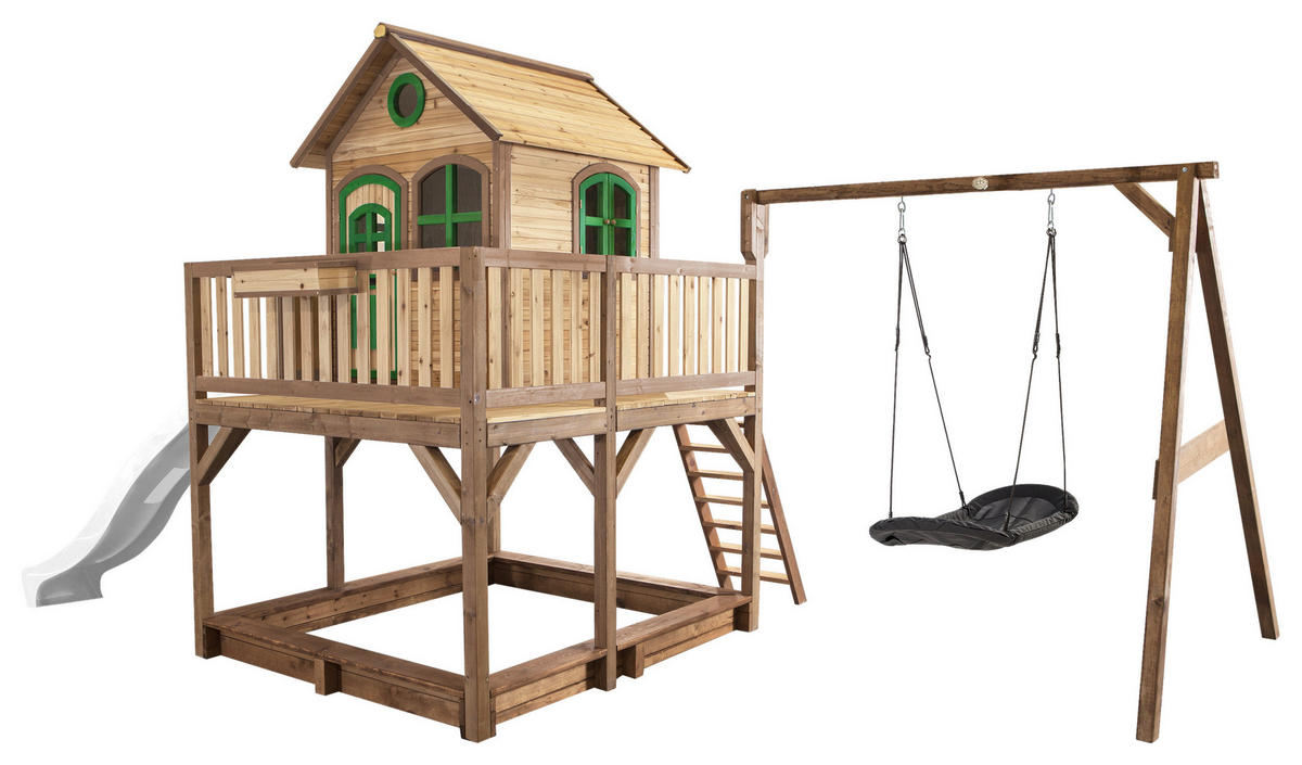 SPIELTURM 613/291/277 cm  - Braun/Weiß, KONVENTIONELL, Holz (613/291/277cm) - Ambia Garden