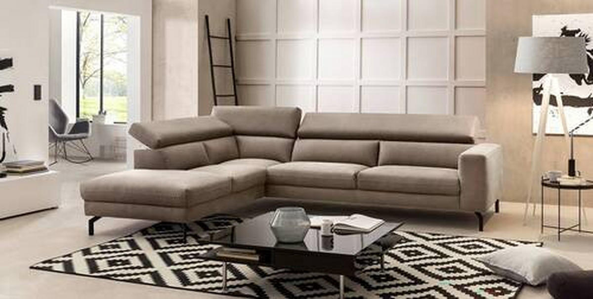 ECKSOFA in Mikrofaser Beige  - Beige/Schwarz, Modern, Textil/Metall (233/305cm) - Trendmanufaktur