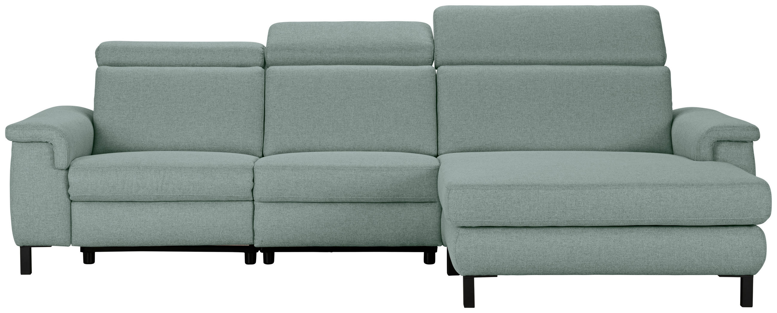 ECKSOFA Mintgrün Flachgewebe Rücken echt, Kopfteilverstellung  - Schwarz/Mintgrün, KONVENTIONELL, Textil/Metall (304/182cm) - Pure Home Comfort