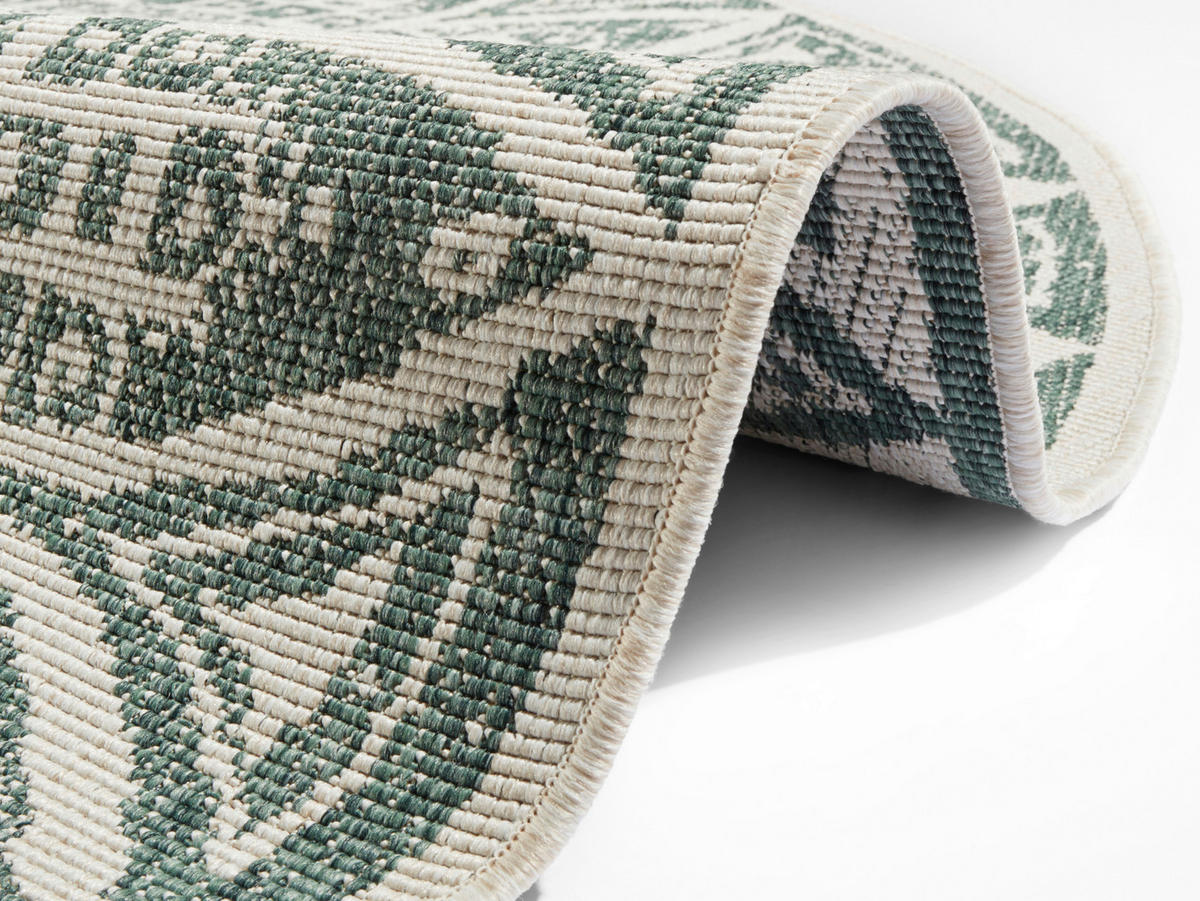 FLACHWEBETEPPICH 100 cm Nora Creme, Dunkelgrün  - Dunkelgrün/Creme, Design, Kunststoff (100cm)