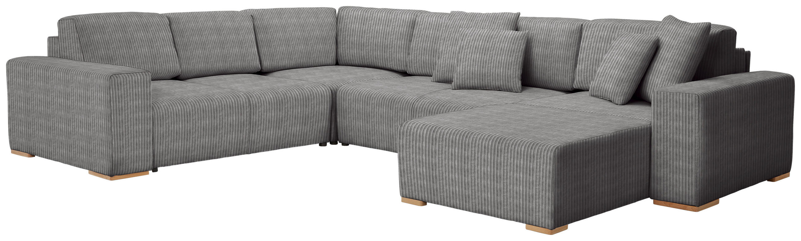 WOHNLANDSCHAFT Grau Cord  - Buchefarben/Schwarz, KONVENTIONELL, Holz/Kunststoff (283/371/208cm) - Livetastic