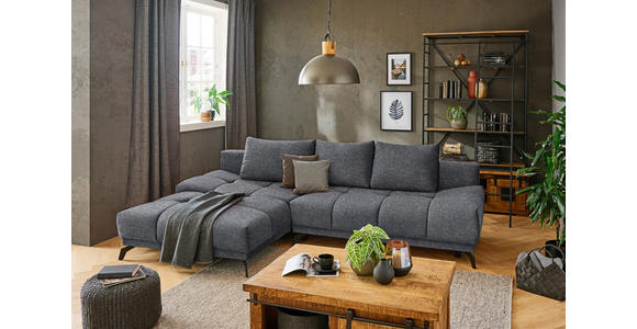 ECKSOFA in Chenille Dunkelgrau  - Dunkelgrau/Schwarz, MODERN, Textil/Metall (182/290cm) - Hom`in