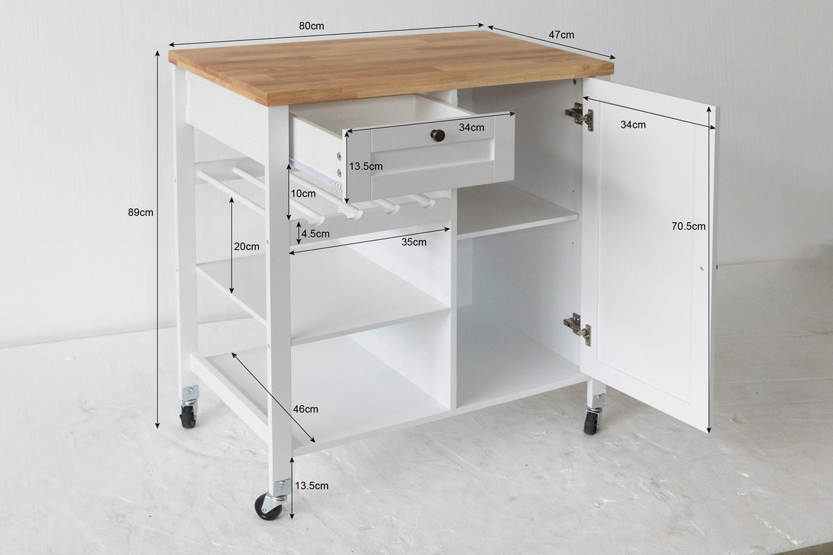 SERVIERWAGEN in Weiß  - Silberfarben/Schwarz, Basics, Holz/Holzwerkstoff (80/89/47cm) - MID.YOU