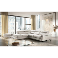ECKSOFA SONO in Lederlook Echtleder Platinfarben Armteilverstellung, Kopfteilverstellung  210/265 cm  - Platinfarben/Schwarz, Design, Leder/Textil (210/265cm) - Livetastic