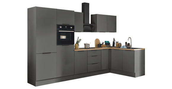 ECKKÜCHE 330/165 cm in Graphitfarben - Schwarz/Graphitfarben, Basics, Holzwerkstoff/Metall (330/165cm) - Xora