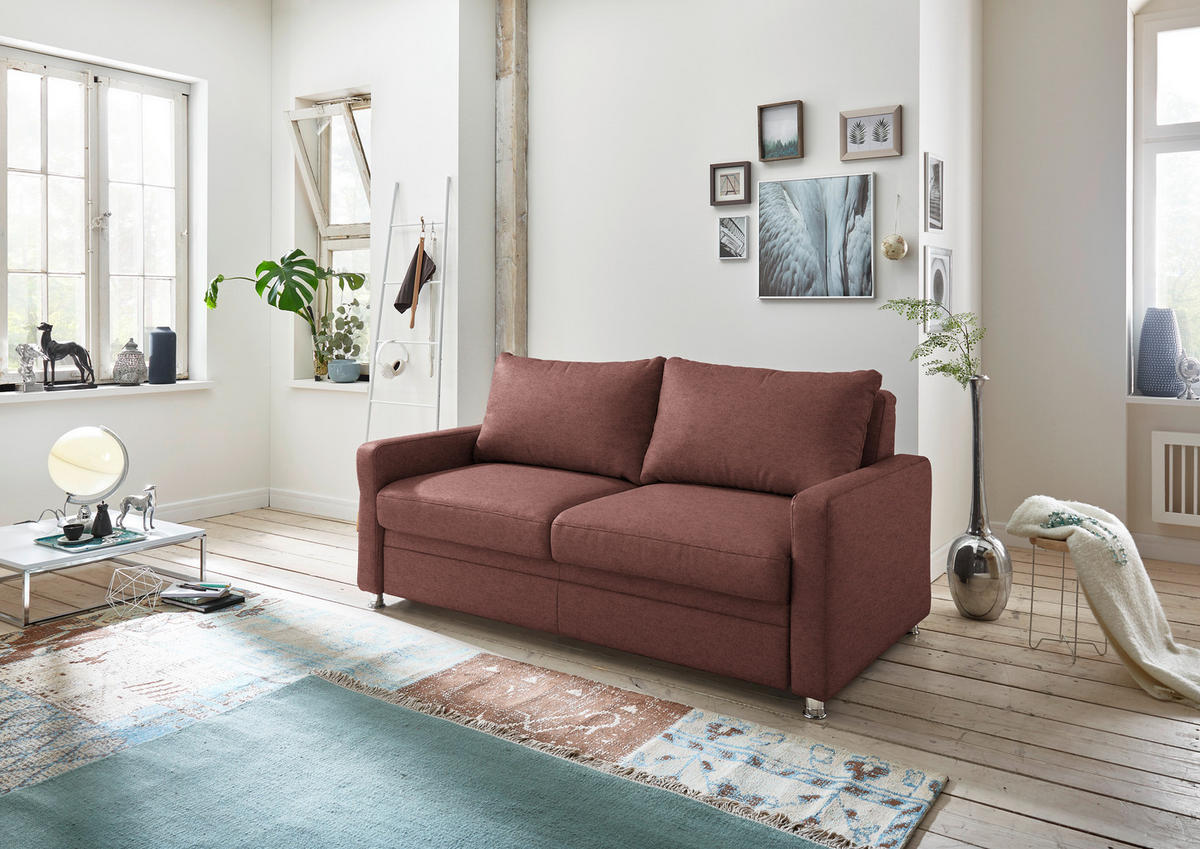 SCHLAFSOFA  in Chenille Weinrot  - Chromfarben/Weinrot, KONVENTIONELL, Textil/Metall (206/90/100cm) - Beldomo Style
