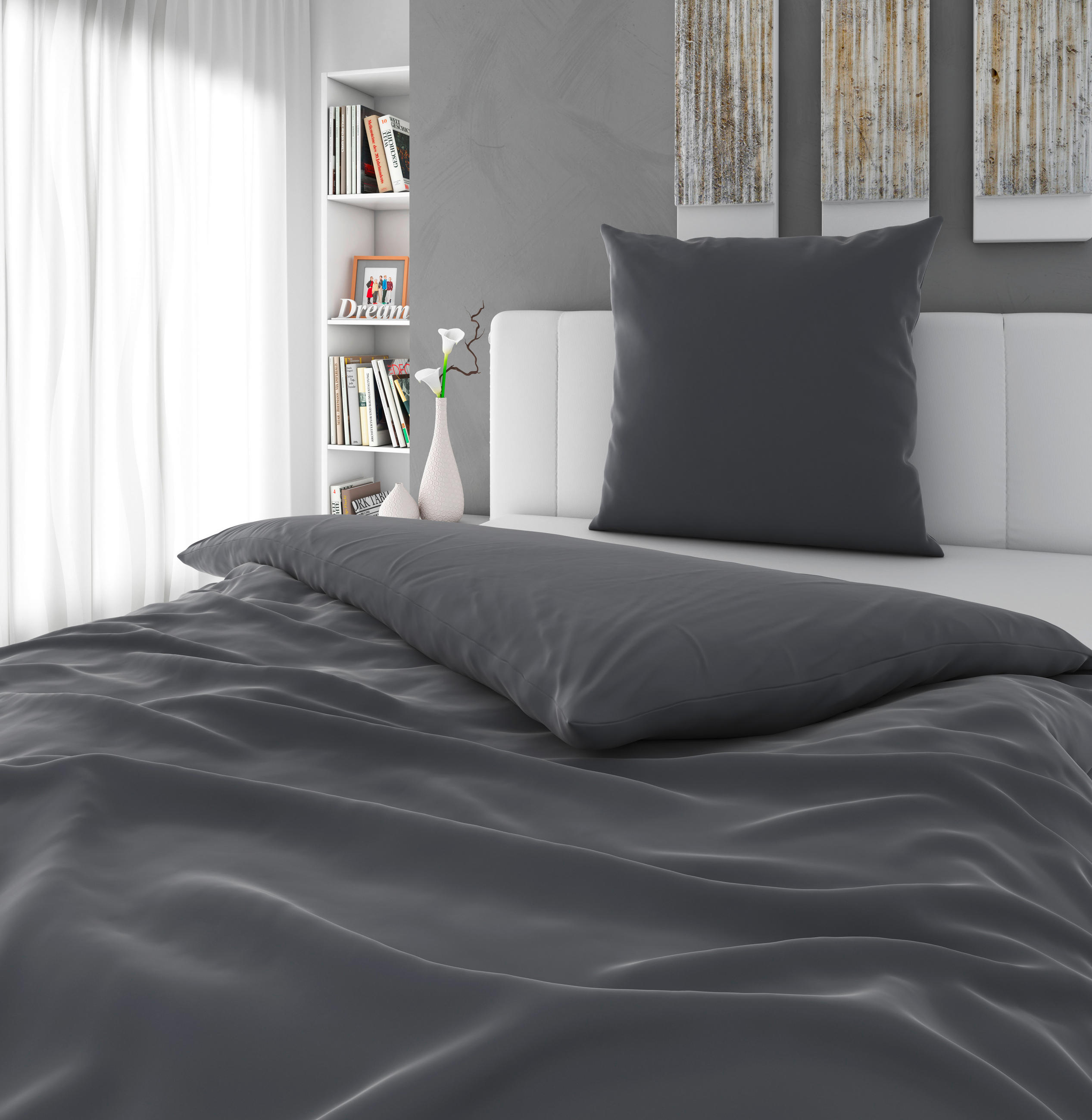 BETTWÄSCHE Segesta Satin 135/200 cm  - Anthrazit, MODERN, Textil (135/200cm) - Novel
