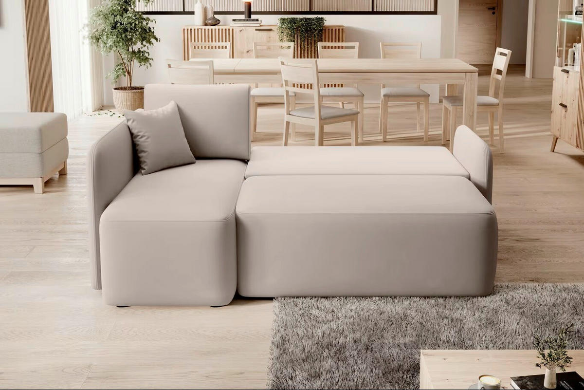 ECKSOFA  Beige Plüsch  - Beige/Schwarz, Design, Kunststoff/Textil (150/206cm) - MID.YOU
