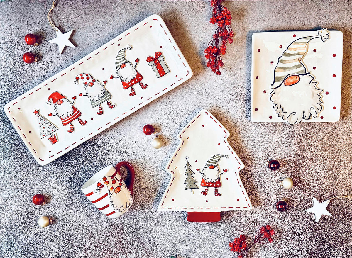 KAFFEEBECHERSET WEIHNACHTSWICHTEL 4-teilig  - Rot/Weiß, Basics, Keramik (8,5cm) - Mäser
