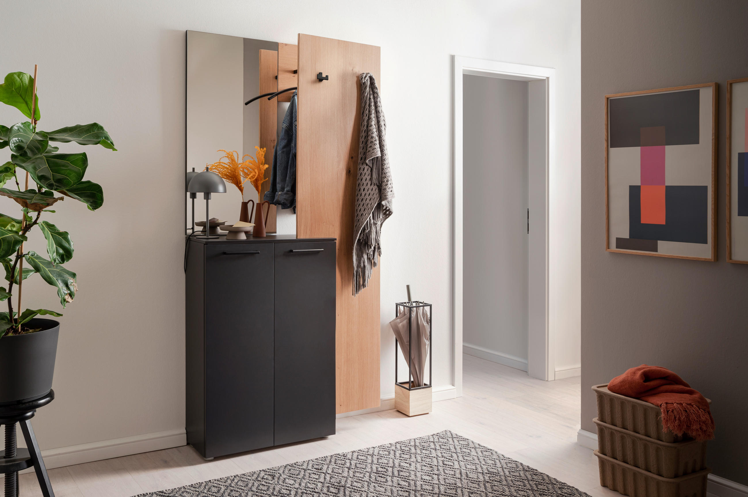GARDEROBE 3-teilig  in 98/190/29 cm  - Wildeiche/Anthrazit, Design, Holz/Holzwerkstoff (98/190/29cm) - Moderano